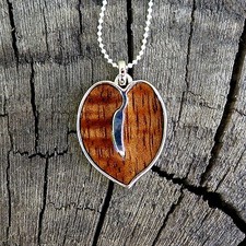 Hawaiian Jewelry Koa Wood Scroll Heart Rhodium Plated Brass Pendant BRP1129