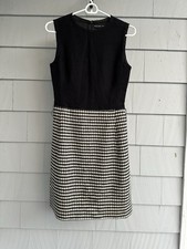 Ralph Lauren Wool Cashmere Houndstooth Sheath Dress Black White Size 2
