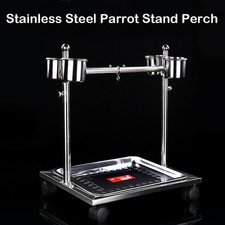 Stainless Steel Parrot Stand Perch Rack Bird Play Center Toy Food Bowls Tray 
