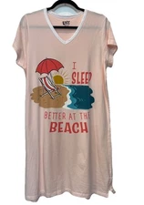 Lazy One Women's Nightshirt I Sleep Better at the Beach S/M Peach New Relax Lake