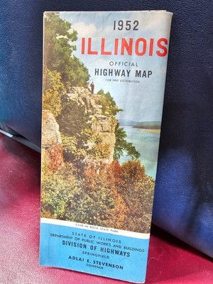 1952 Official Illinois State Highway Transportation Travel Road Map