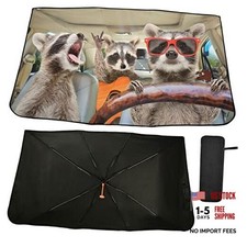 Funny Raccoon Driving Windshield Sun Shade Umbrella Animal Foldable Car multi 5