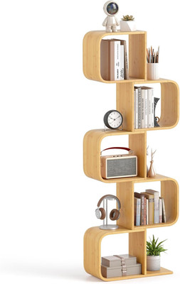 S-Shaped 5-Tier Bamboo Bookcase - Stylish Corner Display & Storage Shelf