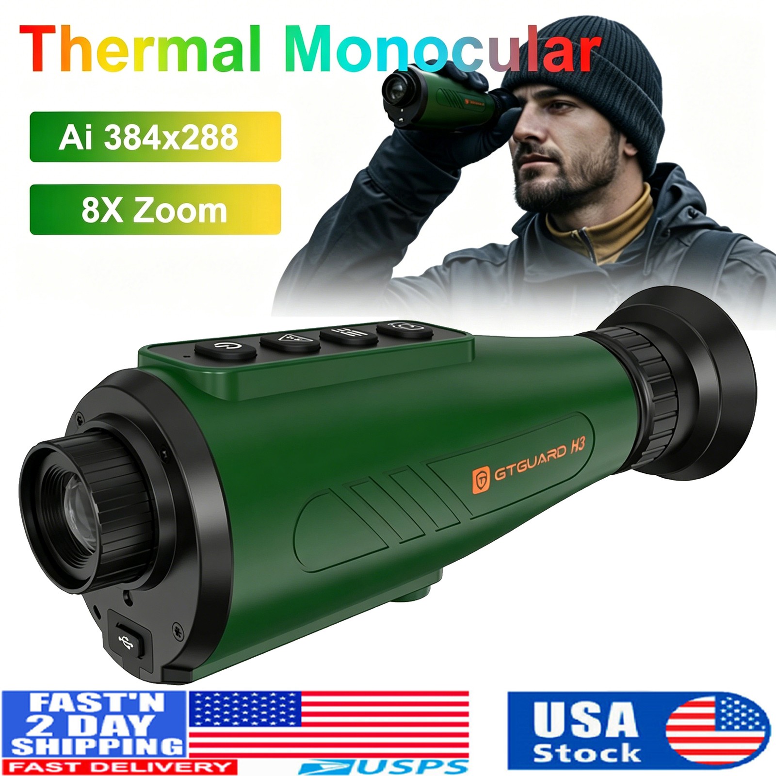 GTGUARD H3 384x288 Ai Thermal Imaging Monocular Camera Outdoor Hunting Forest US