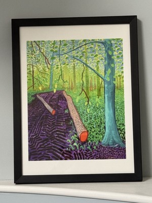 David Hockney Winter Holz zwei Baumstämme & Weg Druck schwarzer Rahmen