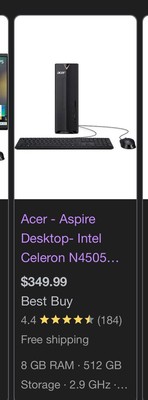 Acer Aspire XC (256GB SSD Intel Core i3-10105 3.7GHz 8GB RAM) Tower Desktop