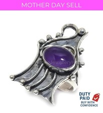 925 Silver Natural Sage Amethyst Statement Crown Chakra Wife Ring Jewelry Size 8
