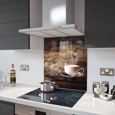 Glass Splashbacks White Coffee Cup With Beans Glass and Accessories
