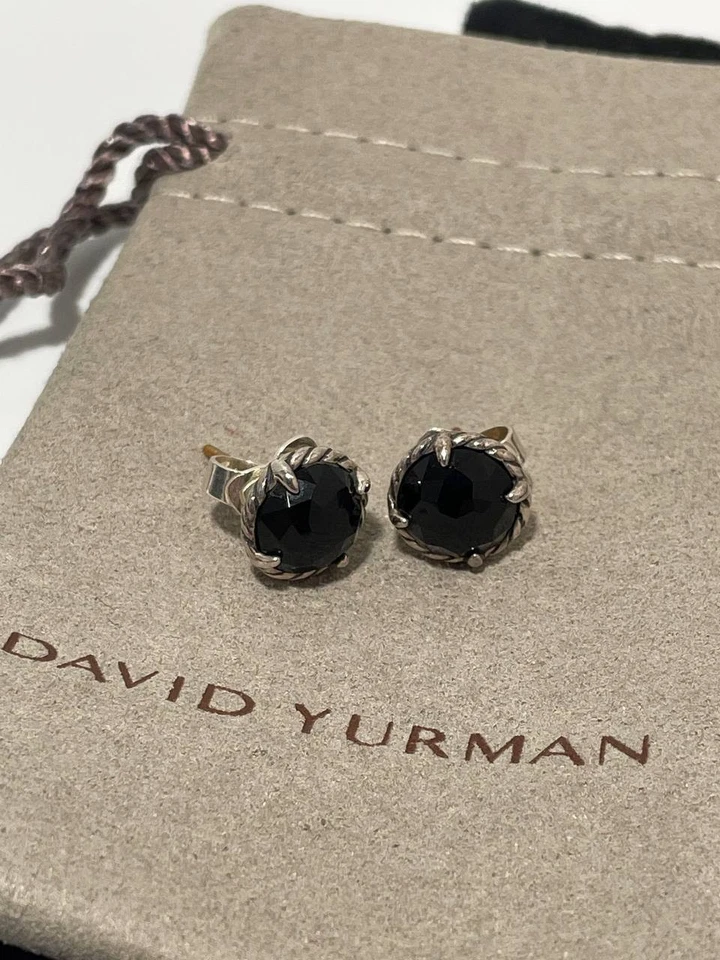 Authentic david yurman black onyx stud earrings with sterling silver - Image 2 of 4