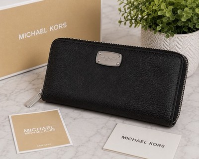 Michael Kors Jet Set Travel Black Zip Around Continental Wallet MK