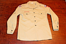 Boy Scouts of America BSA Men's Shirt Tan Medium Sewn Patches Long Sleeve