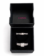 H.Samuel 9ct White Gold Diamond Square Engagement & Wedding Ring Set R
