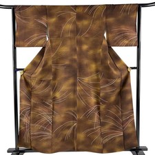 JAPANESE KIMONO KOMON Dark brown 159cm 5 ft 3 in PURE SILK AA8291
