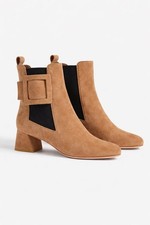 ROGER VIVIER Tres Polly Buckled Suede Ankle Chelsea Block Heel Boots Bootie 39.5