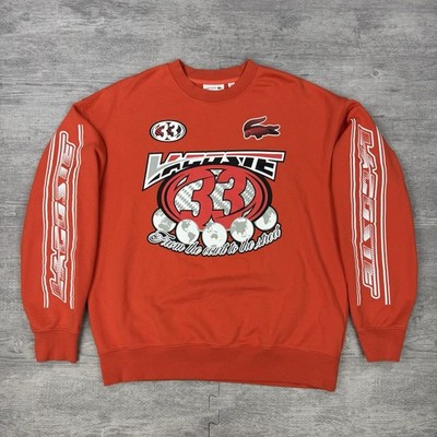 Lacoste Sz L Orange From The Court To The Street Loose Crewneck Sweatshirt