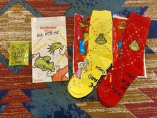McDonalds Grinch Red Yellow Socks With Grinch Salt And McShaker Bag