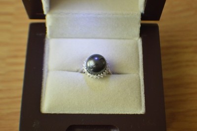 AGI zertifizierter 6,70ct Premium Tahitiperle / Diamant Ring 18K Weißgold Größe 6