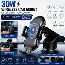 30W Wireless Charger Fast Charging Automatic Clamping Car Mount Phone Holder US