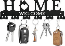 Key Holder Wall Mount, Black Metal Hanger Adhesive Rack Small, 