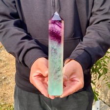 Varita de cristal de cuarzo obelisco de fluorita arco iris natural de 1,7 lb punta de torre curación
