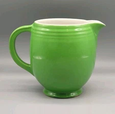 Vintage HALL Small Green Pitcher USA 5-Band Creamer Vase Art Deco 5” Tall