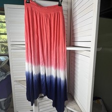 Time and Tru Women's XL 16-18 Ombre Maxi Skirt Coral Combo Boho Summer Beach