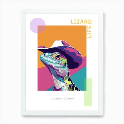 Eidechse mit Kuh Druck Cowboyhut gerahmt Wandbild Poster Leinwanddruck Bild