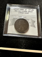 1880 RO;ED  Coin Mart Graded, Newfoundland Large ¢1 Cent, **VF-20 Corrosion **
