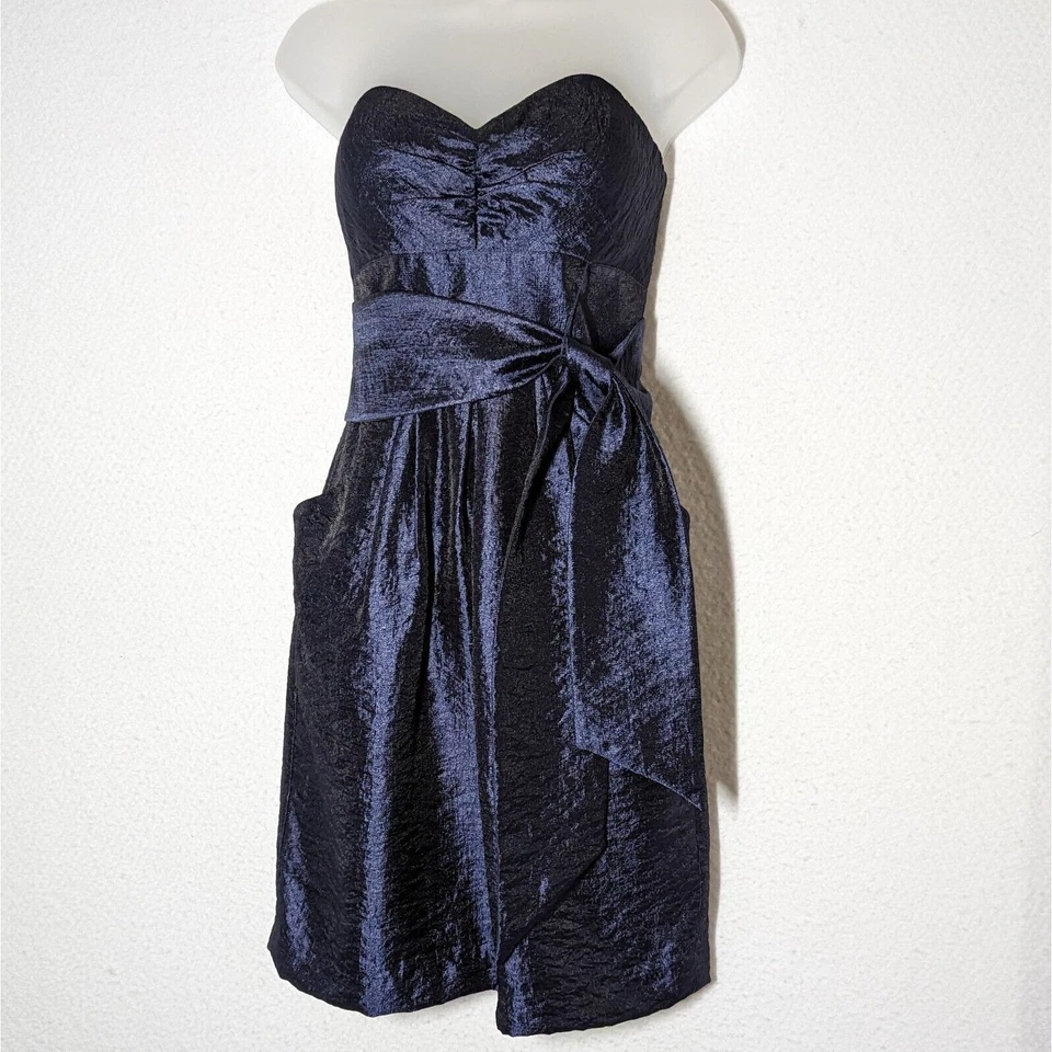Suzi Chin Maggy Boutique Short Prom Dress Sz 4 Navy Blue Strapless Semi-Formal  - Image 2 of 4