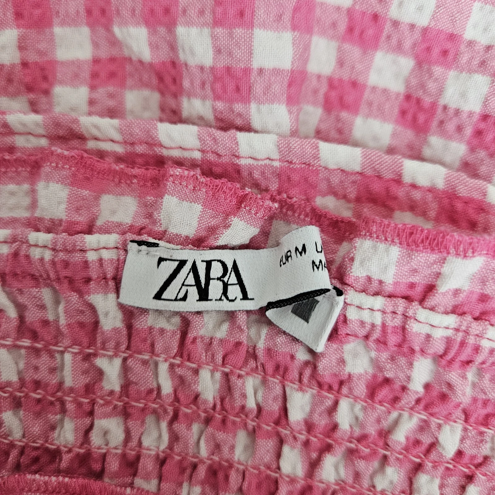 VALENTINO Abito svasato Zara a strati aderente rosa gingham senza maniche scollo quadrato smoked medio