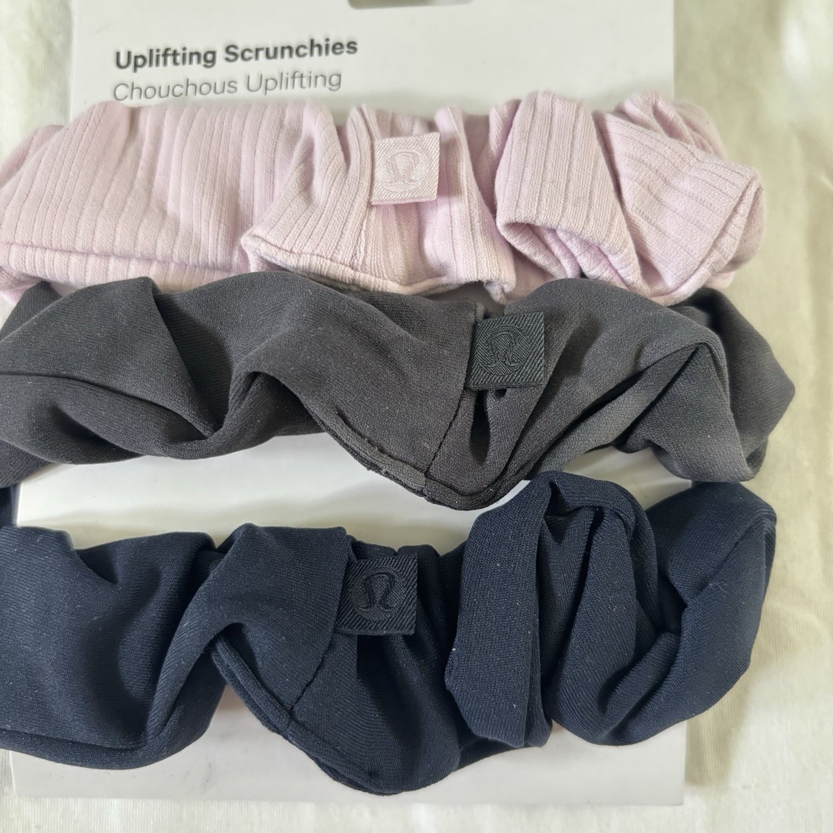 New Lululemon Uplifting Scrunchies 3 Pack Multi WNDM/NUNY/SPYR Logo NWT Uplifting Scrunchies *3 Pack | Women main image 3