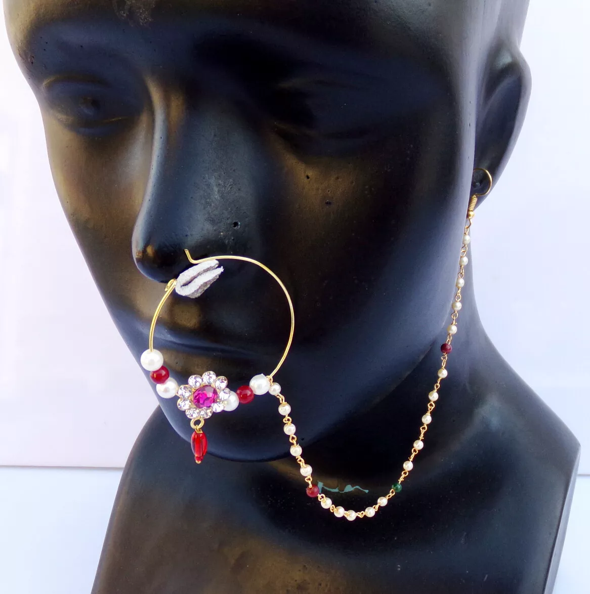 Bridal Nose Pin Indian Nose Ring Nath Nose Chain Nathini Wedding Body  Jewelry 23 | eBay