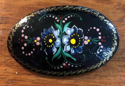 Vintage Russian Hand-Painted Barrette Vintage Handpainted Wooden Hair Barrette, Russian Zhostovo  main image 4