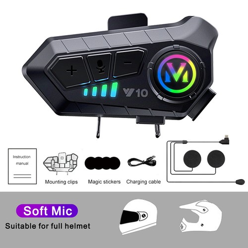 Bluetooth Motorcycle Bike Headphone Handsfree Helmet Headset Intercom Waterproof - Photo 6 sur 26