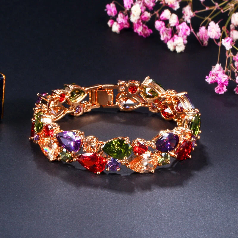 New Mona Lisa Mix Color Amethyst garnet Gemstone Women Bracelets Gold 7.5 inch - Image 4 of 4