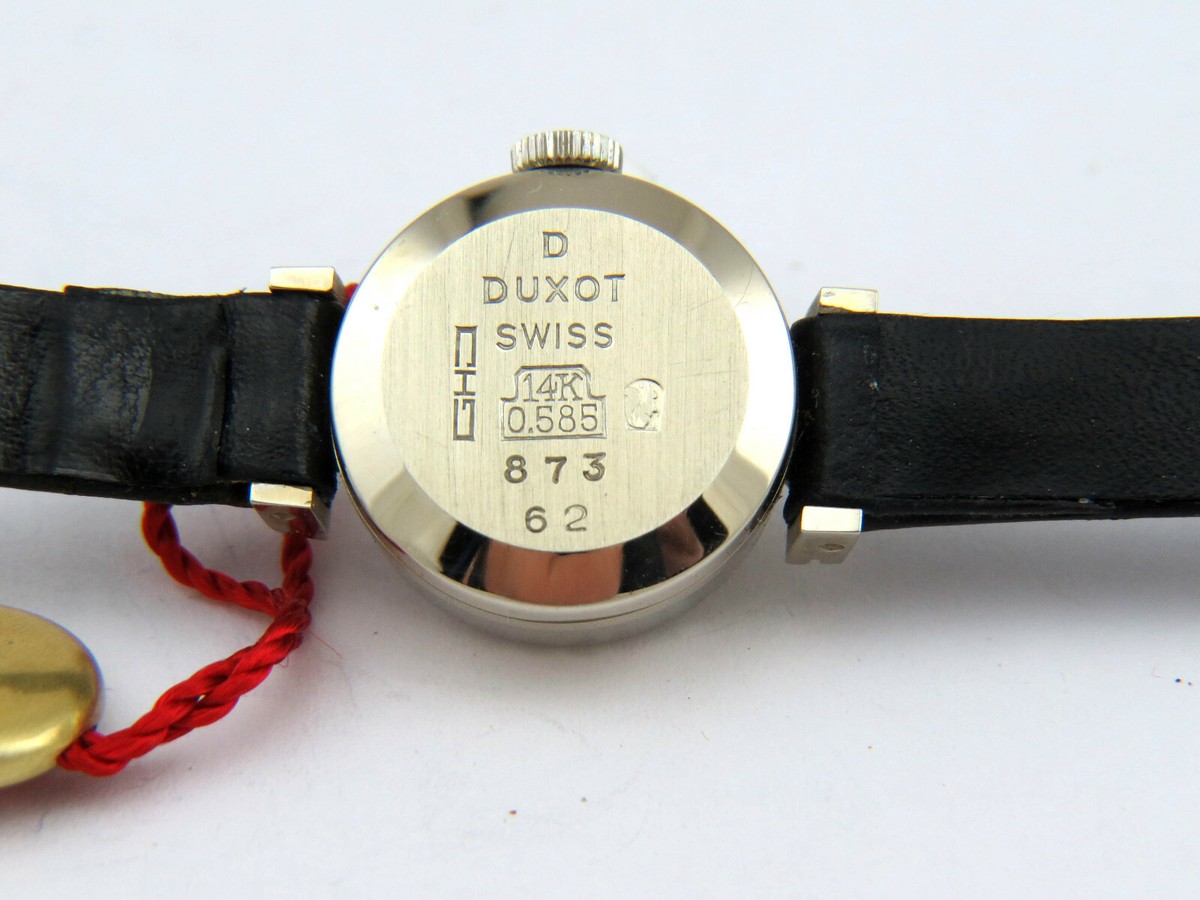 Solid White Gold 14K 585 watch Uhr NOS Vintage Swiss Duxot New