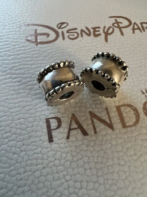 Authentic Pandora 925 Sterling Silver Spacer Clip Charm Bead Set 2 Piece