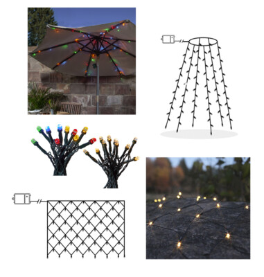 LED Lichterkette für Sonnenschirm Netz für Pavillon Batteriebetrieb mit Timer
