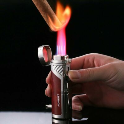 Torch Lighter 4 Jet Flame Refillable Butane Cigar Lighter with Cigar Punch box