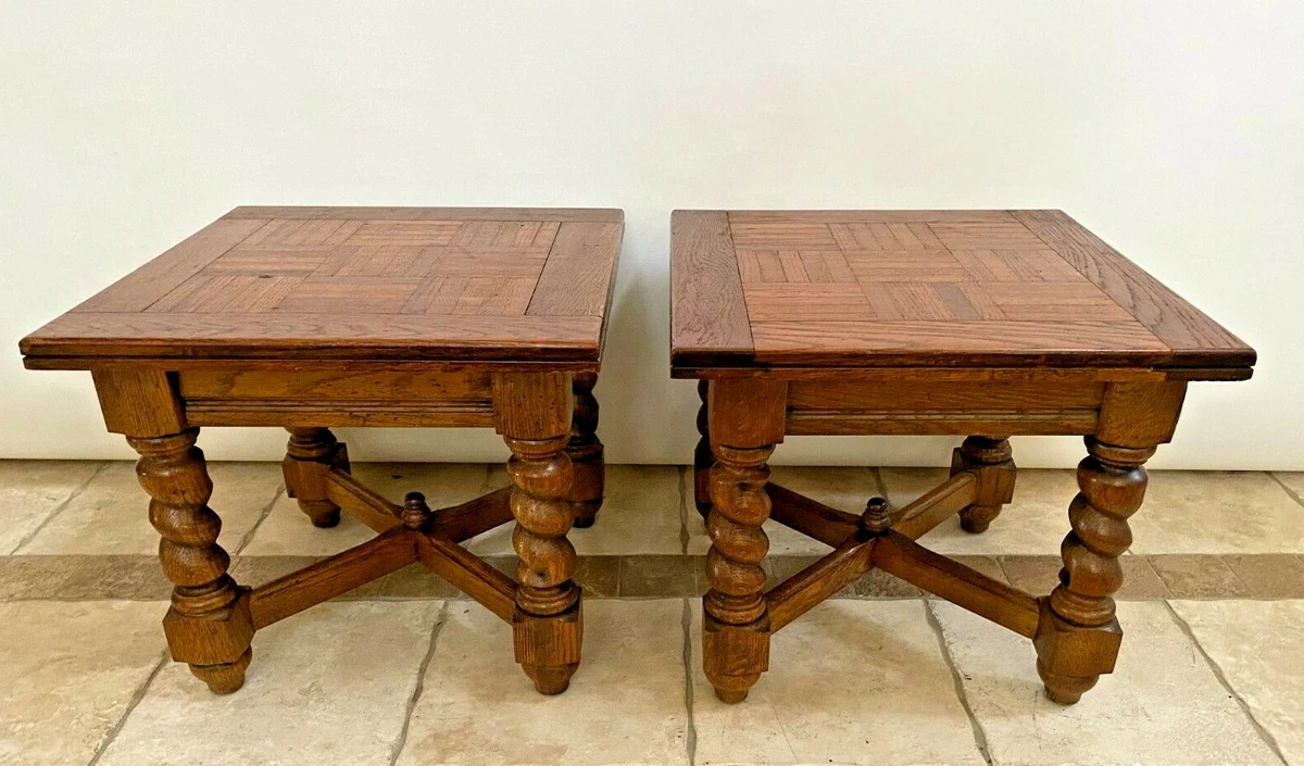 Vintage Salem House Pair of Nightstands Lamp Tables Barley twist legs inlays