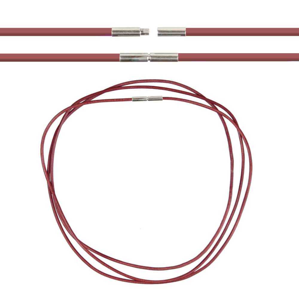 Cordon en cuir de chevreau vineux 54 cm avec fermoir baïonnette en acier inoxydable