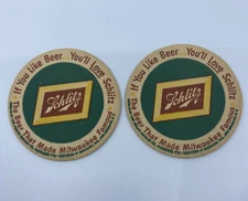 (2) 1953-54 "If You Like Beer" SCHLITZ Beer Coasters 3.5” - Milwaukee WI