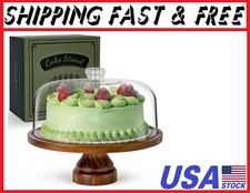 Cake Stand with Dome Lid, Acacia Wood Cake Plate with Cover, Wooden Cake Display