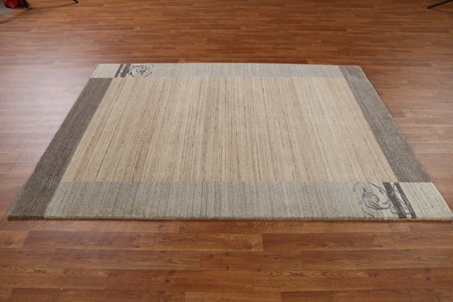 Light Brown Contemporary Gabbeh Bordered Area Rug 5x7 Wool Hand-knotted Carpet - Picture 9 of 12