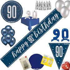 Blue 90th & Happy Birthday Party Decorations Silver Bunting Balloons Banner Age