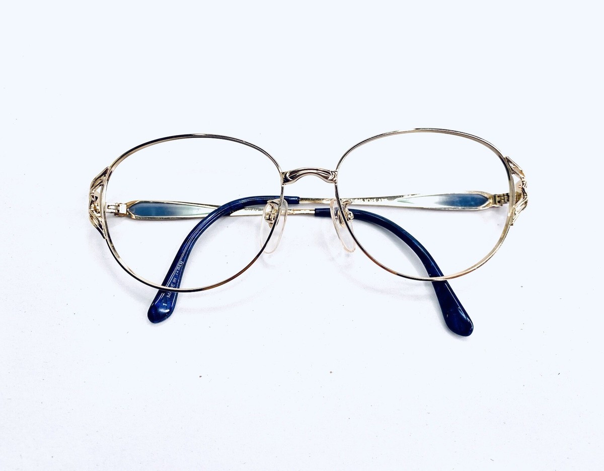 New YSL Yves Saint Laurent Gold Oval Glasses Blue Clear New YSL Yves Saint Laurent Gold Oval Glasses Blue Clear