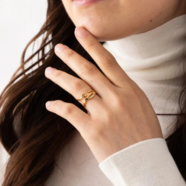 New Auth SAINT LAURENT Paris Gold-Tone OPYUM TWIST MONOGRAM Ring