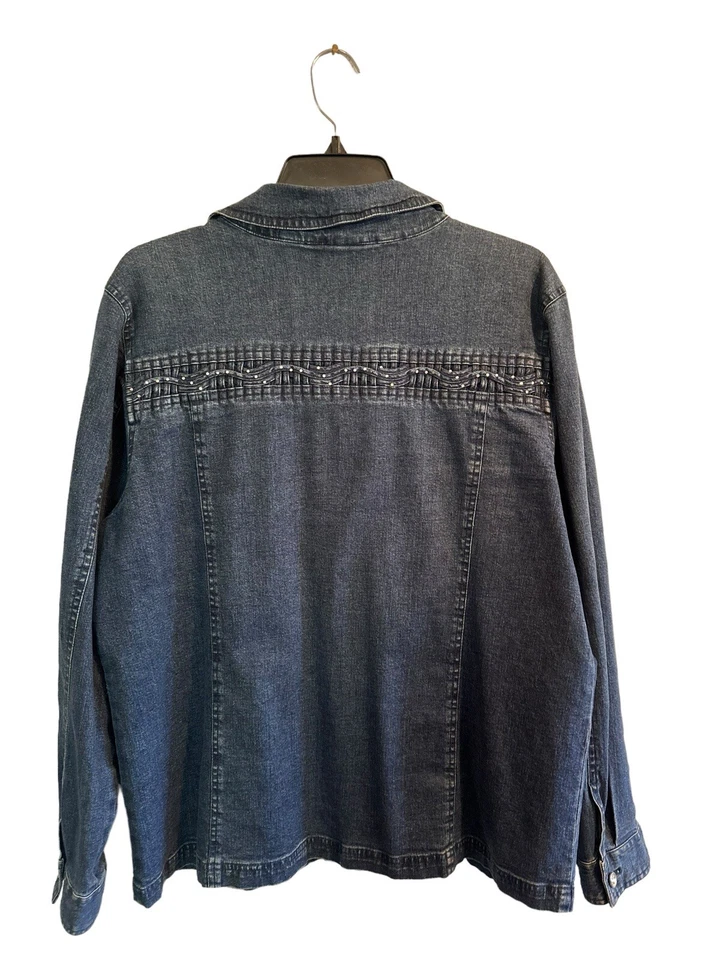 Maggie Sweet Elastizado Azul Denim Brillante Camisa Chaqueta Bling Botones Mujer Grande Foto 2 de 4