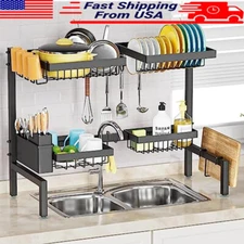 2-Tier Over-Sink Dish Drying Rack W/ Rich Accessories Metal Kitchen Rack New
