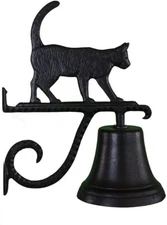 Cat Cast Aluminum Black Satin Hanging Montague  Dinner Bell U.S.A.